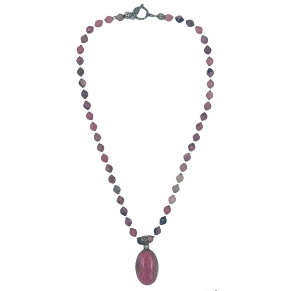 Sterling Silver pink Rhodondite pendant Faceted Bead Necklace Artisan - Picture 2 of 12